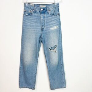 LEVI’S RIBCAGE STRAIGHT ANKLE JEANS BUTTON FLY DISTRESSED WOMENS SZ 26